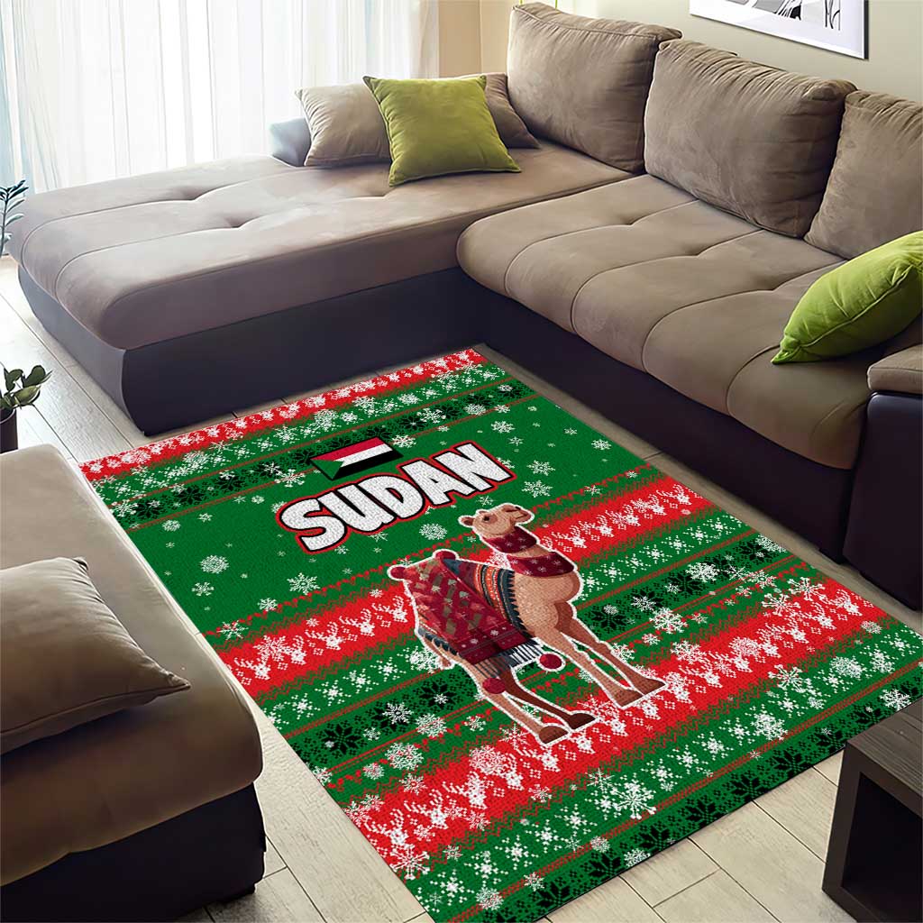 Sudan Christmas Area Rug with Green Red Xmas Camel Snowflake and Coat of Arms - Wonder Print Shop