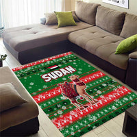 Sudan Christmas Area Rug with Green Red Xmas Camel Snowflake and Coat of Arms - Wonder Print Shop