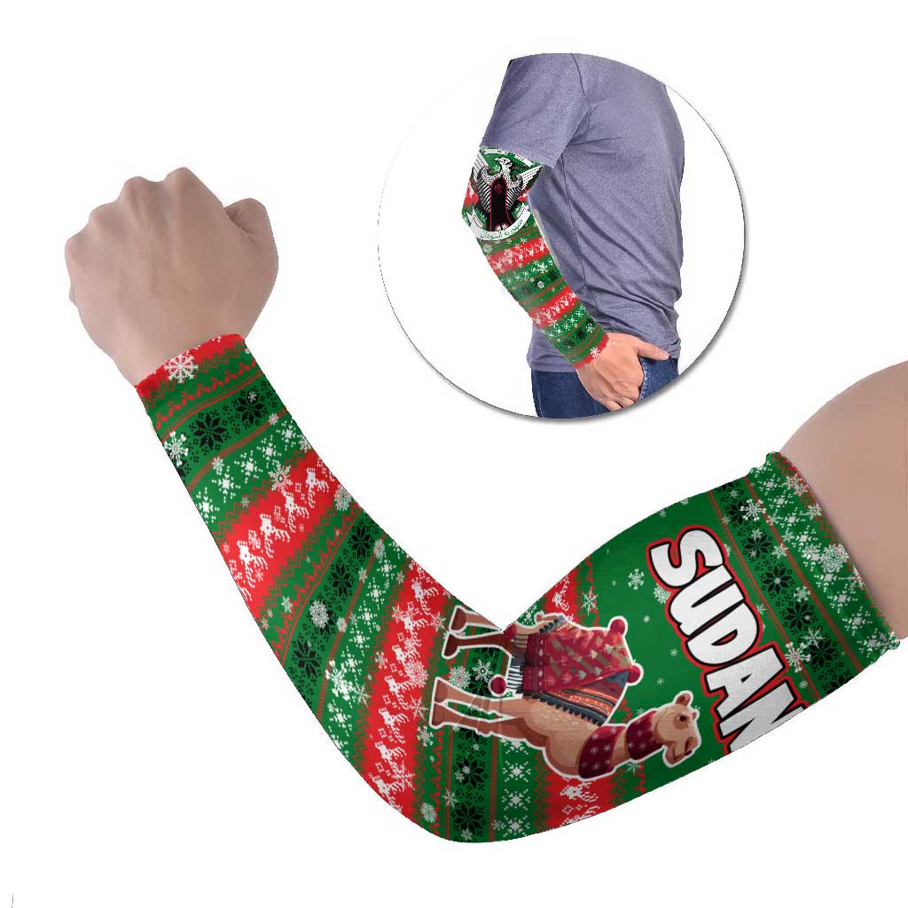 Sudan Christmas Arm Sleeves with Green Red Xmas Camel Snowflake and Coat of Arms - Wonder Print Shop
