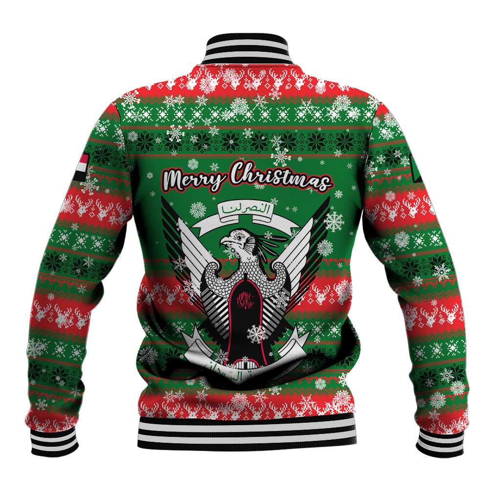 Sudan Christmas Baseball Jacket with Green Red Xmas Camel Snowflake and Coat of Arms - Wonder Print Shop