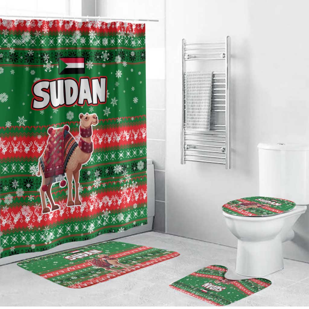 Sudan Christmas Bathroom Set with Green Red Xmas Camel Snowflake and Coat of Arms - Wonder Print Shop