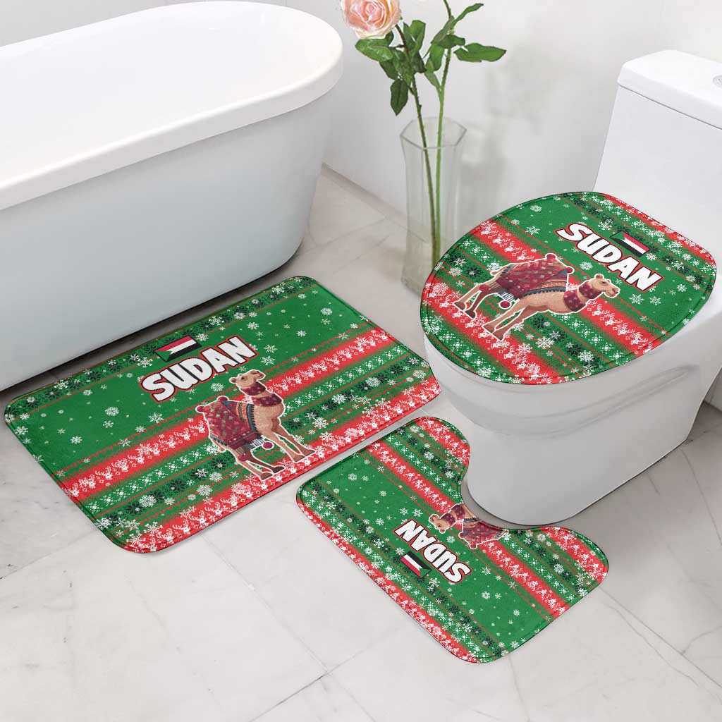 Sudan Christmas Bathroom Set with Green Red Xmas Camel Snowflake and Coat of Arms - Wonder Print Shop