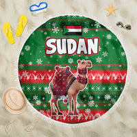 Sudan Christmas Beach Blanket with Green Red Xmas Camel Snowflake and Coat of Arms - Wonder Print Shop