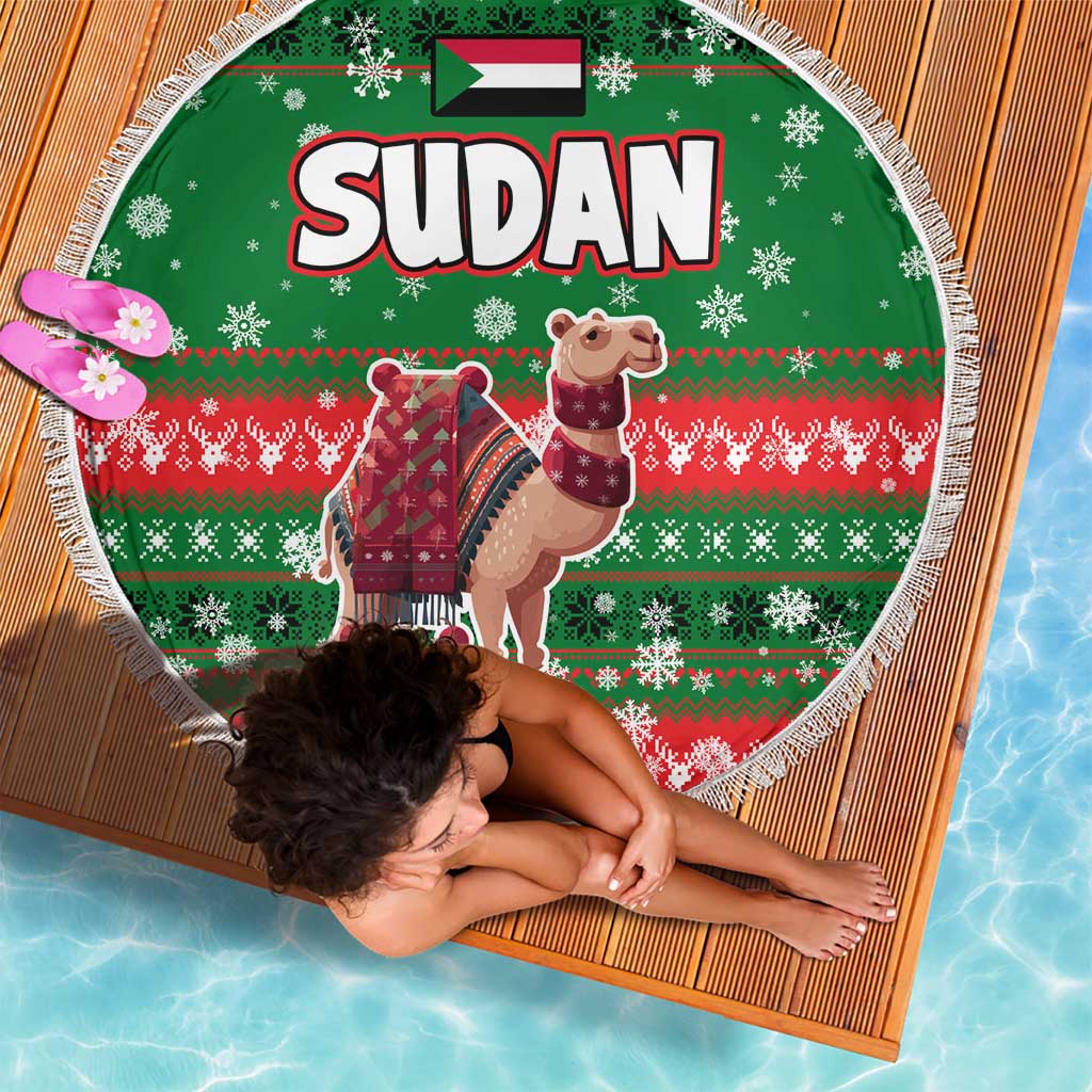 Sudan Christmas Beach Blanket with Green Red Xmas Camel Snowflake and Coat of Arms - Wonder Print Shop