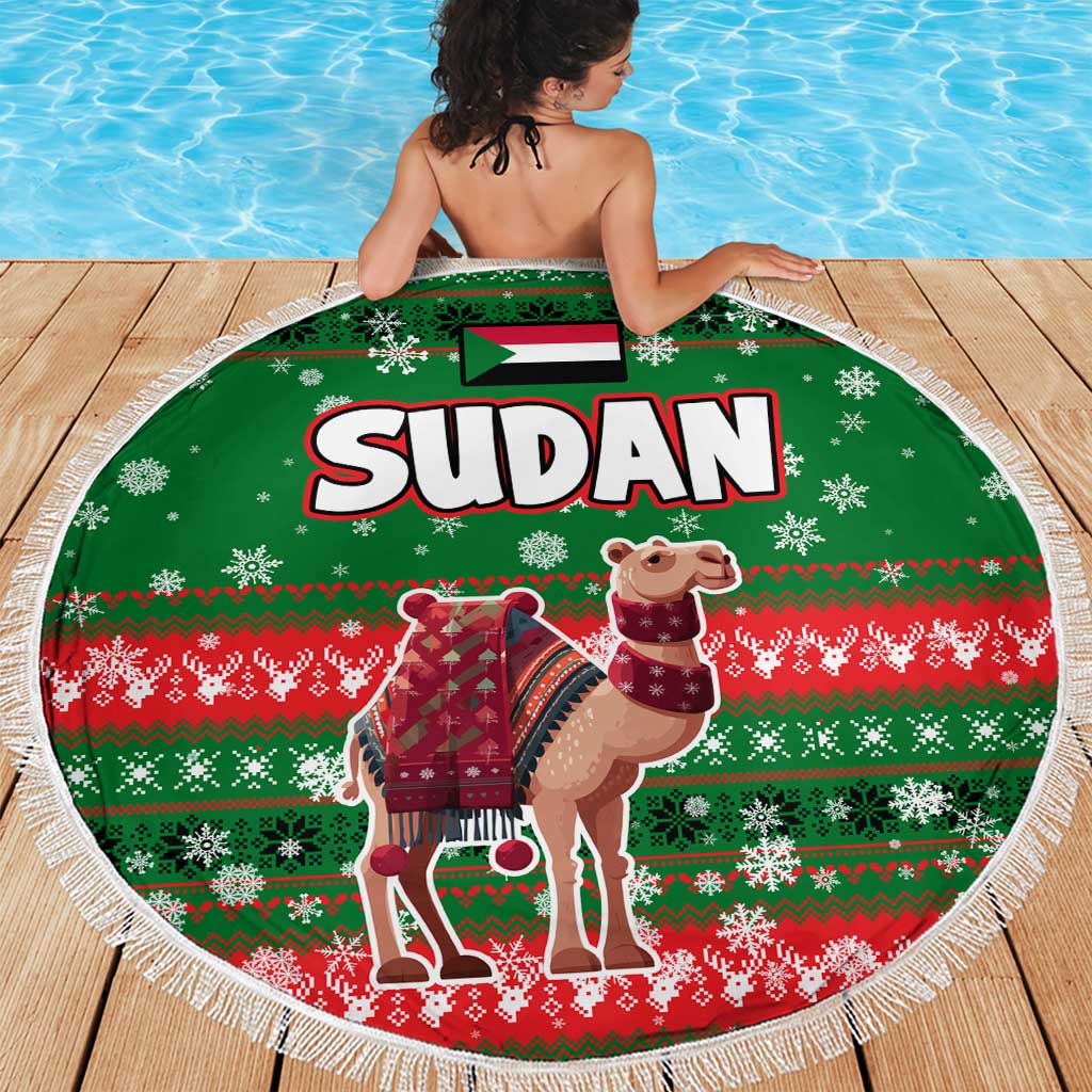 Sudan Christmas Beach Blanket with Green Red Xmas Camel Snowflake and Coat of Arms - Wonder Print Shop
