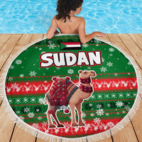 Sudan Christmas Beach Blanket with Green Red Xmas Camel Snowflake and Coat of Arms - Wonder Print Shop