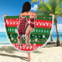 Sudan Christmas Beach Blanket with Green Red Xmas Camel Snowflake and Coat of Arms - Wonder Print Shop
