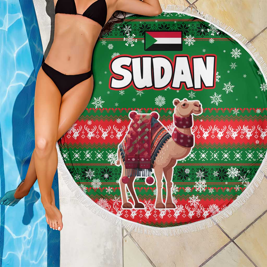 Sudan Christmas Beach Blanket with Green Red Xmas Camel Snowflake and Coat of Arms - Wonder Print Shop