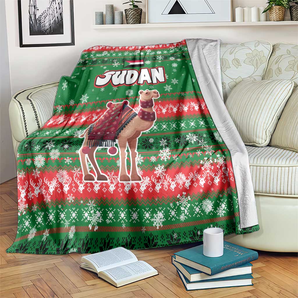 Sudan Christmas Blanket with Green Red Xmas Camel Snowflake and Coat of Arms - Wonder Print Shop