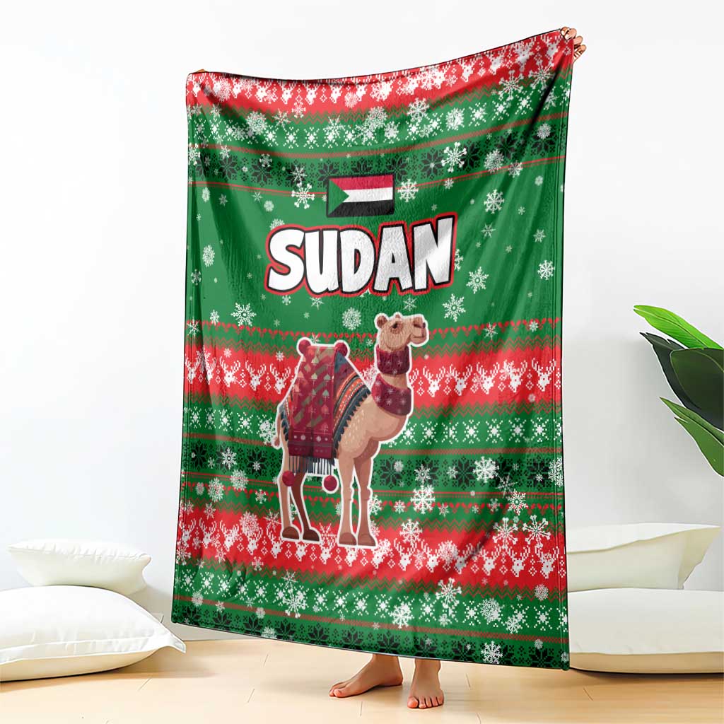 Sudan Christmas Blanket with Green Red Xmas Camel Snowflake and Coat of Arms - Wonder Print Shop
