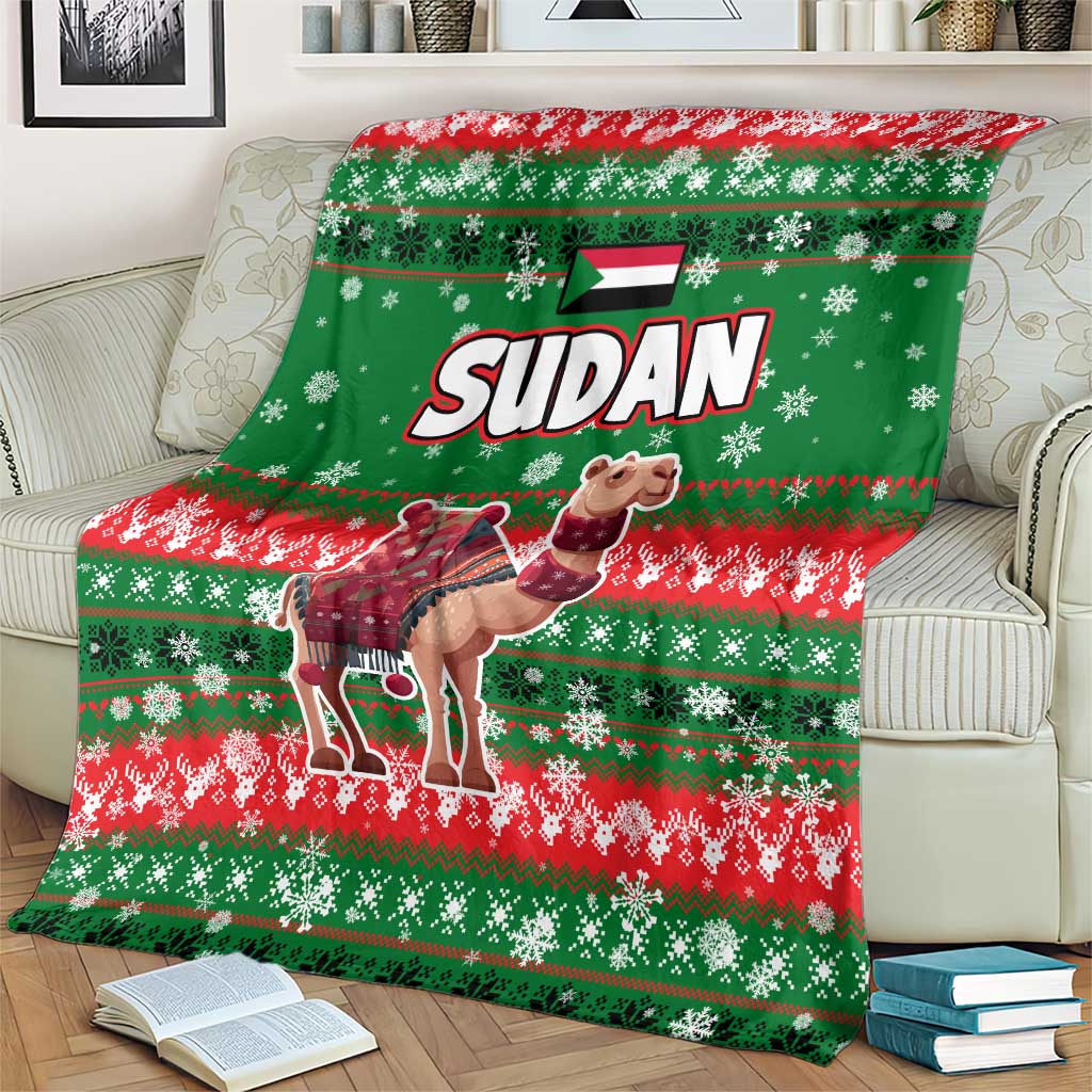 Sudan Christmas Blanket with Green Red Xmas Camel Snowflake and Coat of Arms - Wonder Print Shop