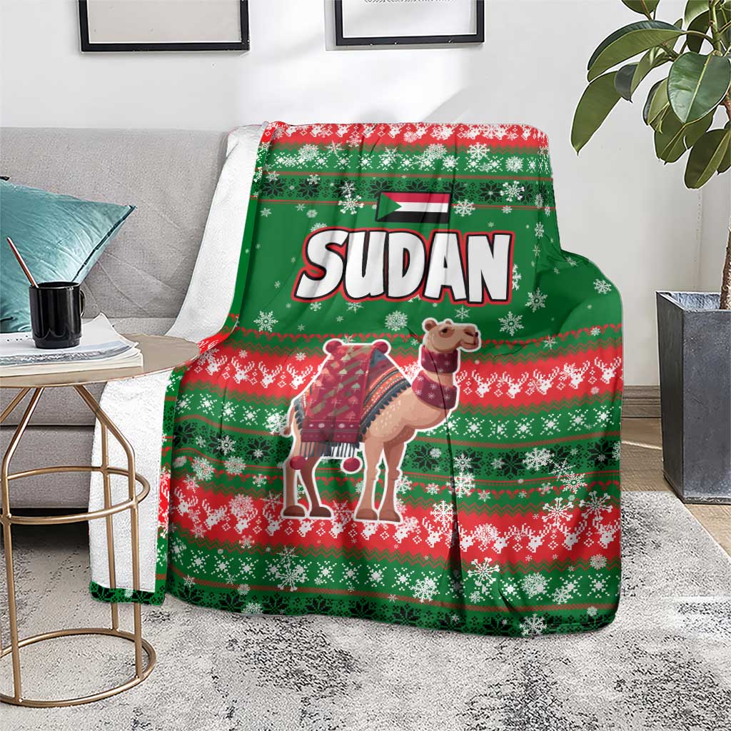 Sudan Christmas Blanket with Green Red Xmas Camel Snowflake and Coat of Arms - Wonder Print Shop