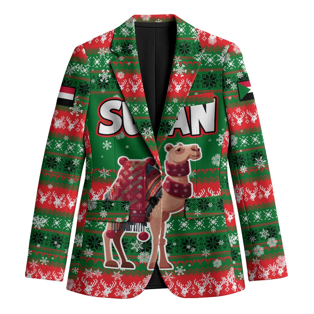 Sudan Christmas Blazer with Green Red Xmas Camel Snowflake and Coat of Arms - Wonder Print Shop