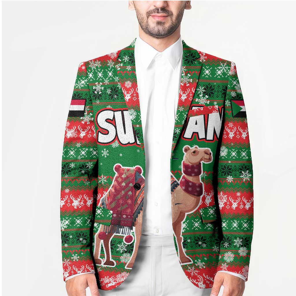 Sudan Christmas Blazer with Green Red Xmas Camel Snowflake and Coat of Arms - Wonder Print Shop