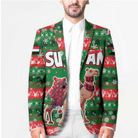 Sudan Christmas Blazer with Green Red Xmas Camel Snowflake and Coat of Arms - Wonder Print Shop