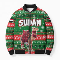 Sudan Christmas Bomber Puffer Jacket with Green Red Xmas Camel Snowflake and Coat of Arms - Wonder Print Shop