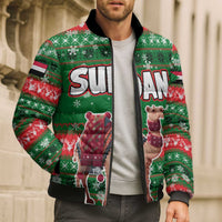 Sudan Christmas Bomber Puffer Jacket with Green Red Xmas Camel Snowflake and Coat of Arms - Wonder Print Shop
