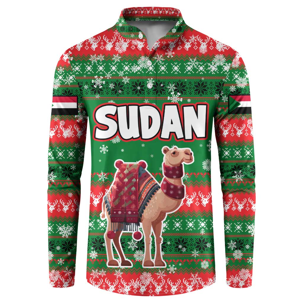 Sudan Christmas Button Sweatshirt with Green Red Xmas Camel Snowflake and Coat of Arms - Wonder Print Shop