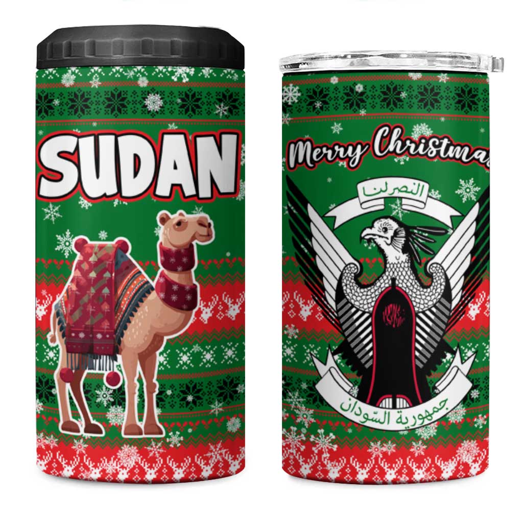 Sudan Christmas 4 in 1 Can Cooler Tumbler with Green Red Xmas Camel Snowflake and Coat of Arms - Wonder Print Shop