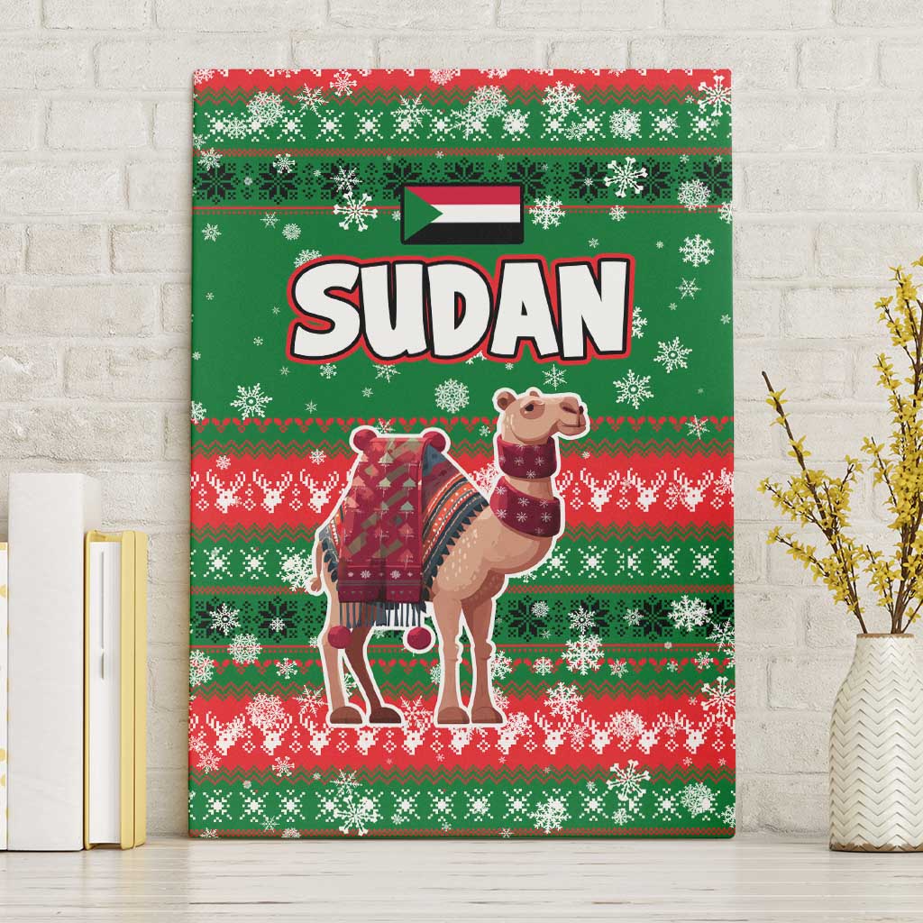 Sudan Christmas Canvas Wall Art with Green Red Xmas Camel Snowflake and Coat of Arms - Wonder Print Shop