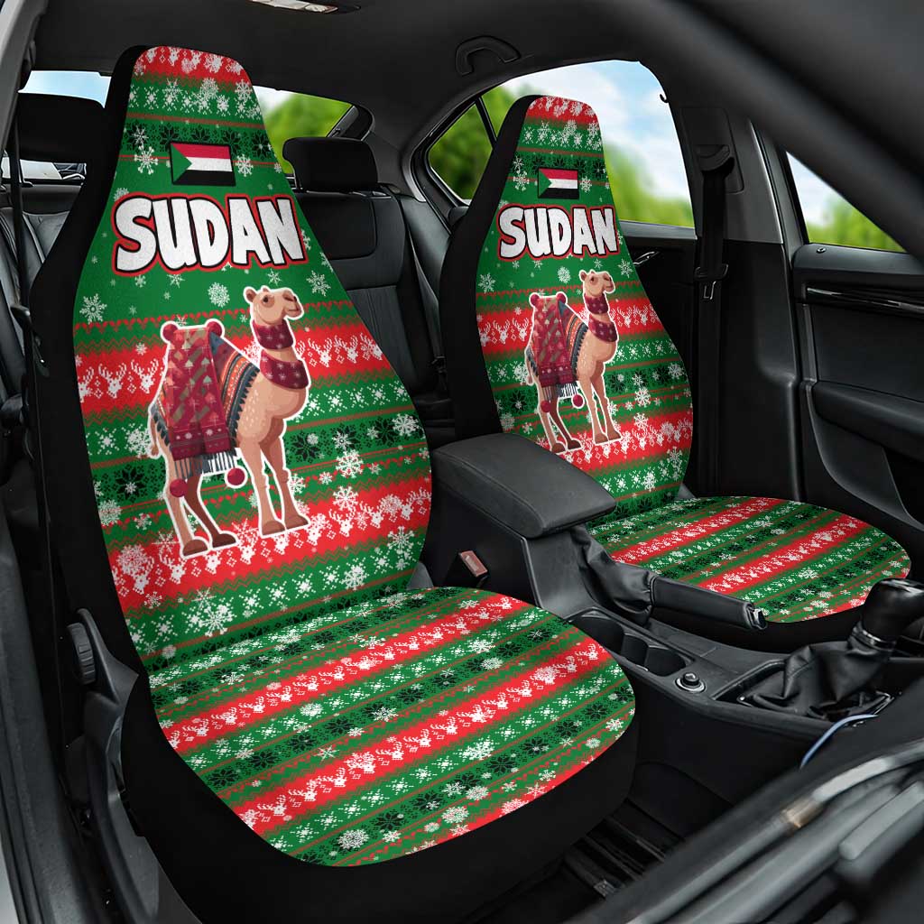 Sudan Christmas Car Seat Cover with Green Red Xmas Camel Snowflake and Coat of Arms - Wonder Print Shop