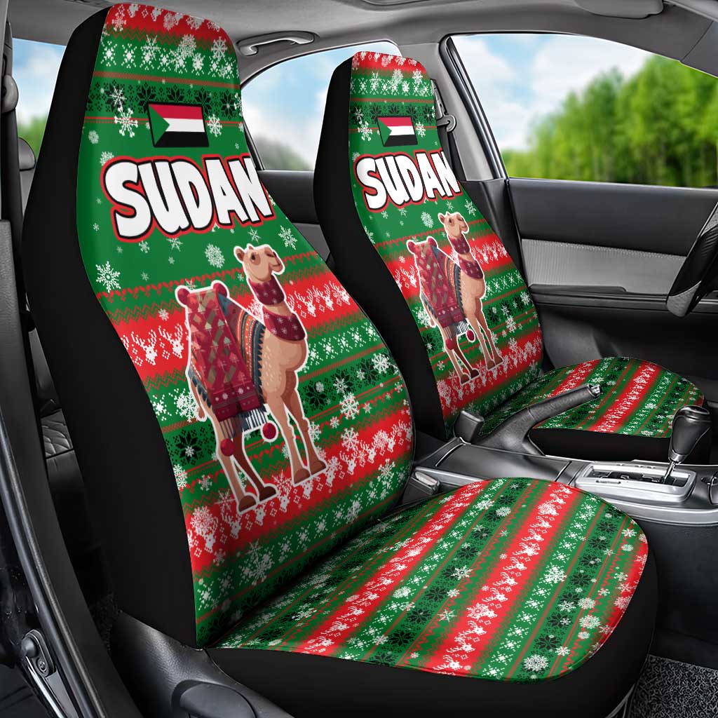 Sudan Christmas Car Seat Cover with Green Red Xmas Camel Snowflake and Coat of Arms - Wonder Print Shop