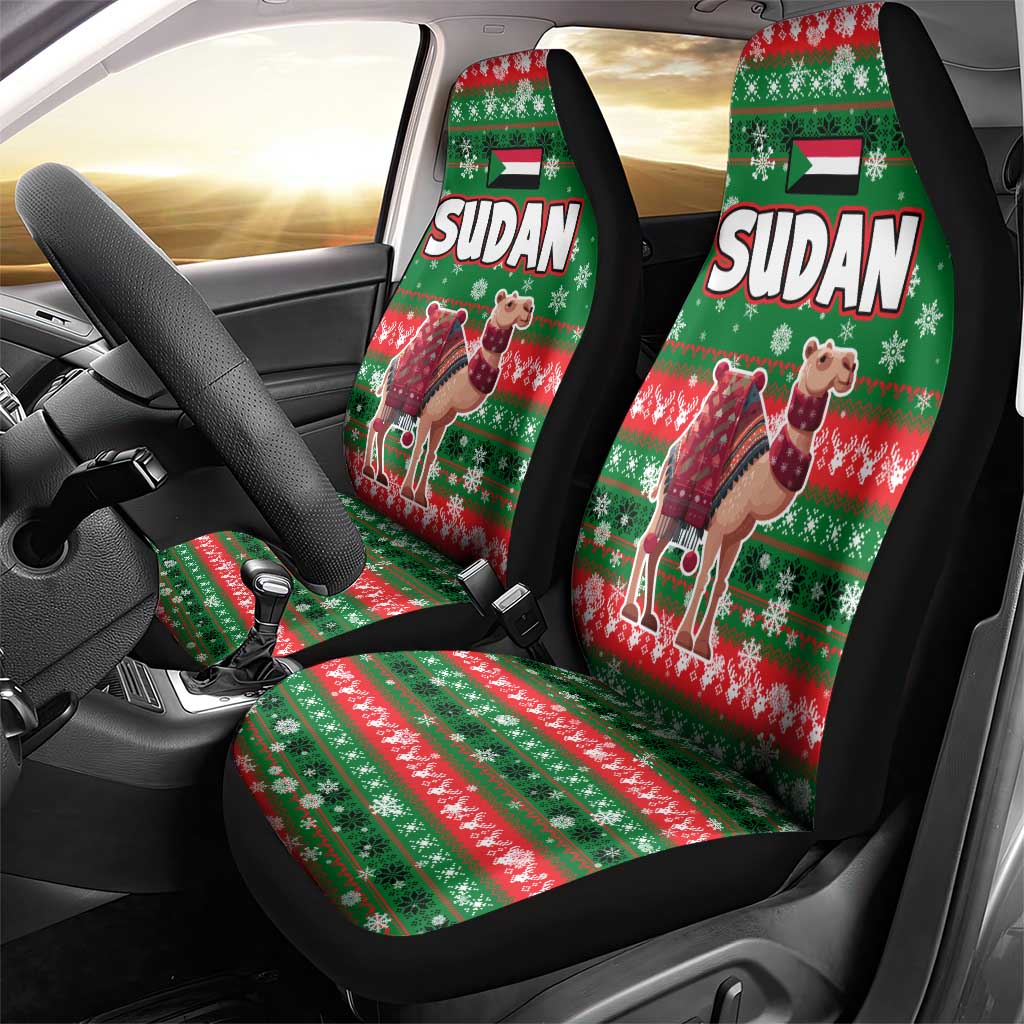 Sudan Christmas Car Seat Cover with Green Red Xmas Camel Snowflake and Coat of Arms - Wonder Print Shop