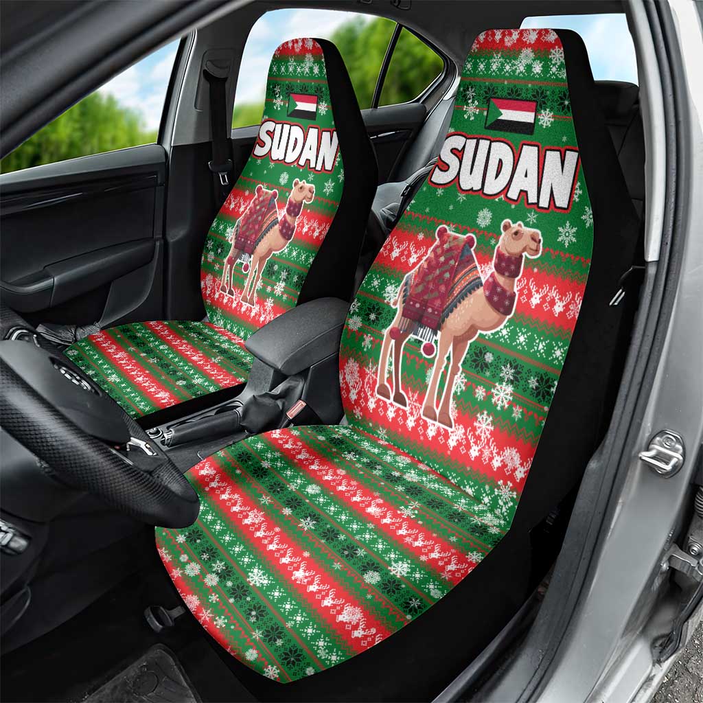 Sudan Christmas Car Seat Cover with Green Red Xmas Camel Snowflake and Coat of Arms - Wonder Print Shop