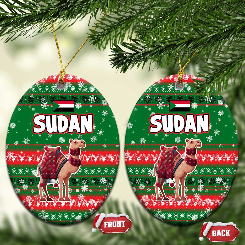 Sudan Christmas Ceramic Ornament with Green Red Xmas Camel Snowflake and Coat of Arms - Wonder Print Shop