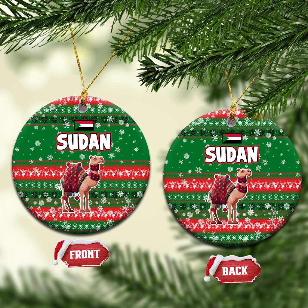 Sudan Christmas Ceramic Ornament with Green Red Xmas Camel Snowflake and Coat of Arms - Wonder Print Shop