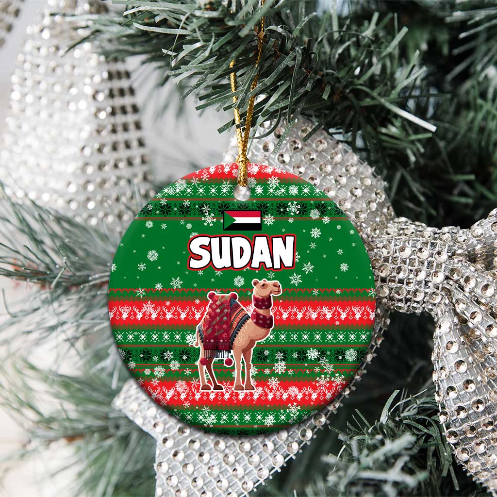 Sudan Christmas Ceramic Ornament with Green Red Xmas Camel Snowflake and Coat of Arms - Wonder Print Shop