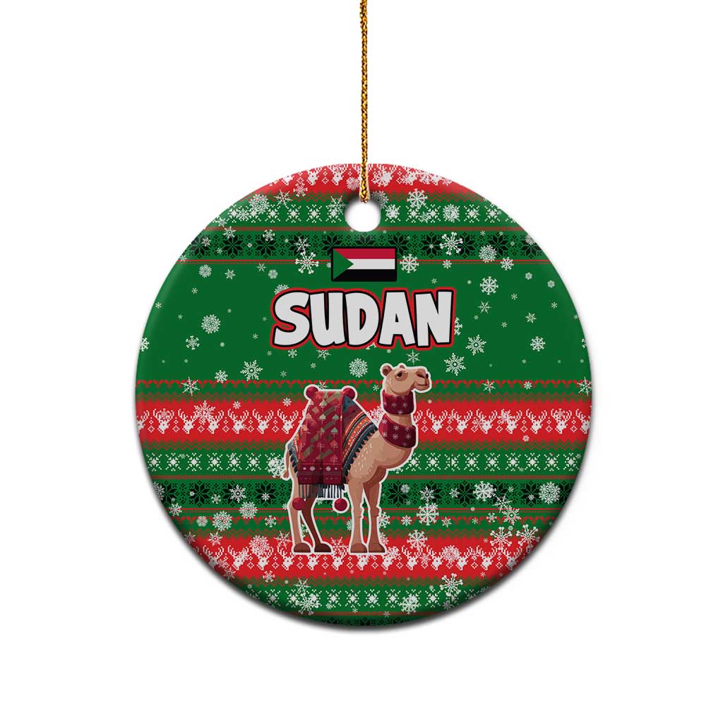 Sudan Christmas Ceramic Ornament with Green Red Xmas Camel Snowflake and Coat of Arms - Wonder Print Shop