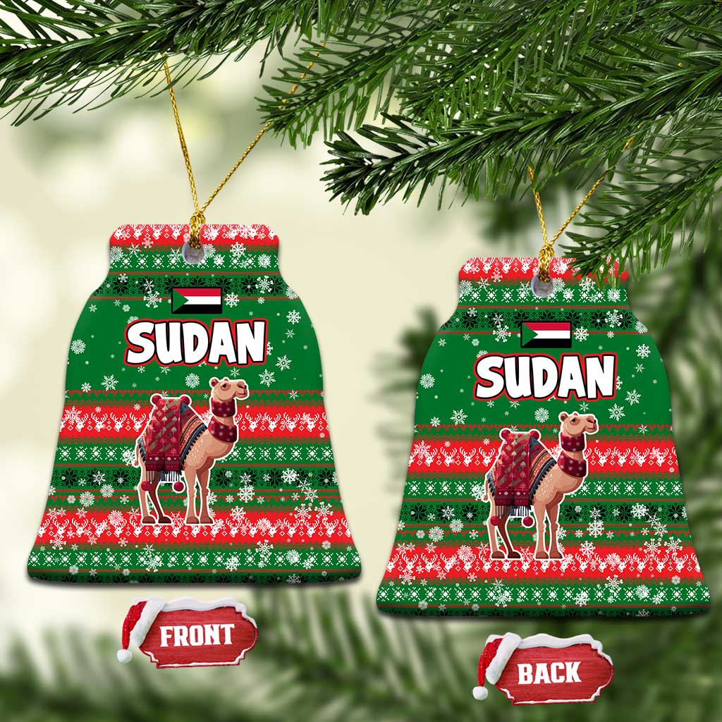 Sudan Christmas Ceramic Ornament with Green Red Xmas Camel Snowflake and Coat of Arms - Wonder Print Shop
