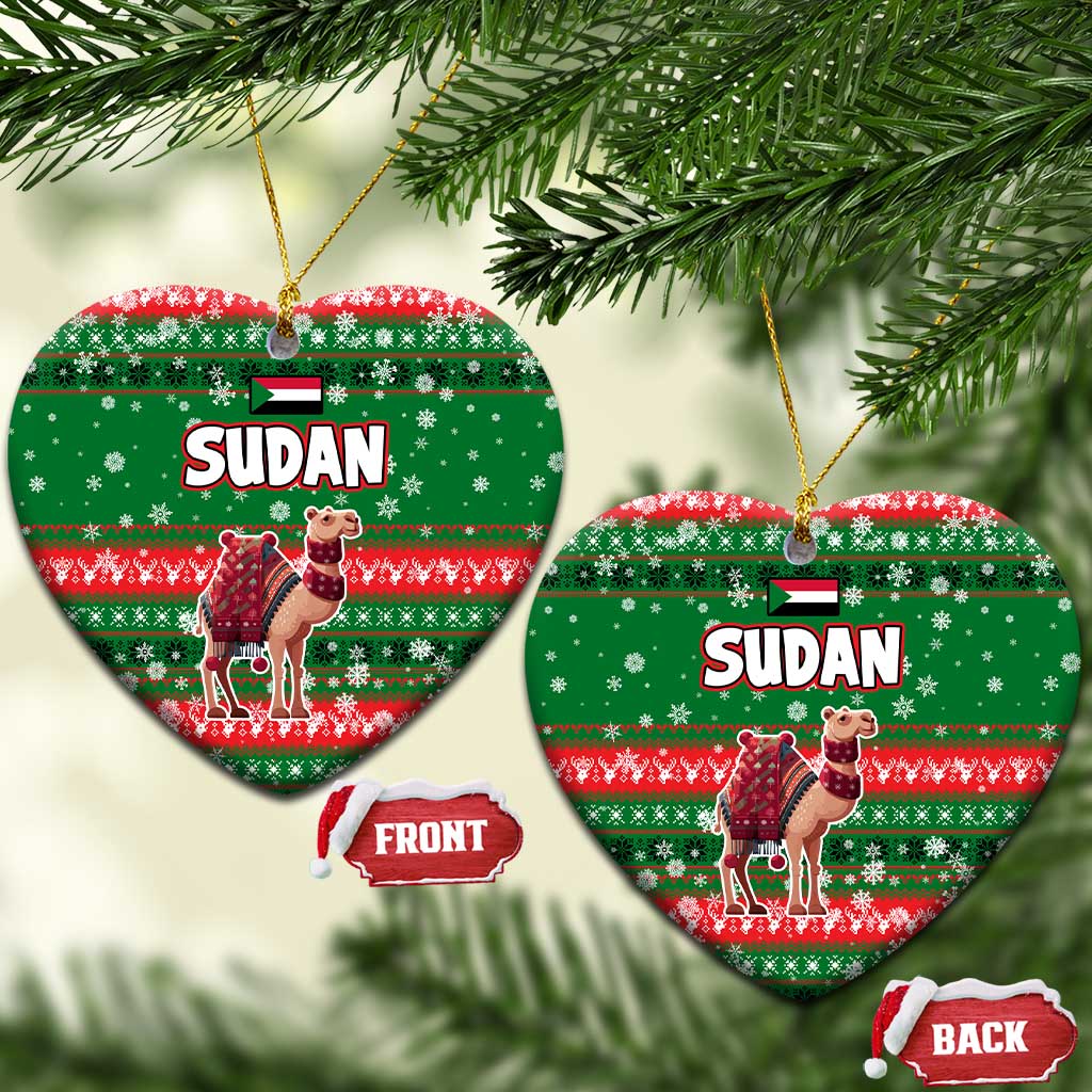 Sudan Christmas Ceramic Ornament with Green Red Xmas Camel Snowflake and Coat of Arms - Wonder Print Shop