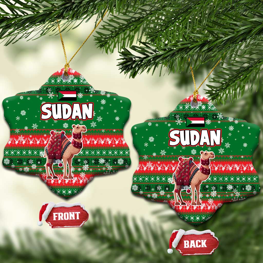 Sudan Christmas Ceramic Ornament with Green Red Xmas Camel Snowflake and Coat of Arms - Wonder Print Shop
