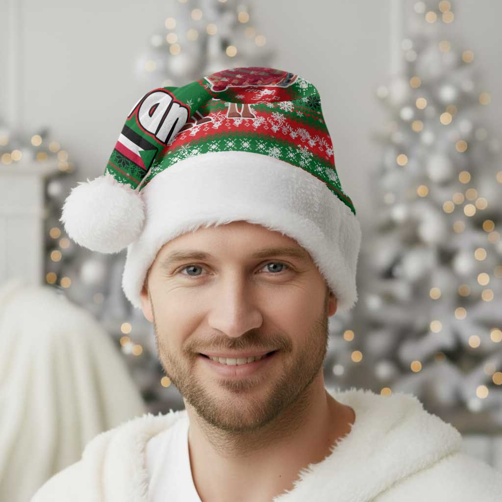 Sudan Christmas Santa Hat with Green Red Xmas Camel Snowflake and Coat of Arms - Wonder Print Shop