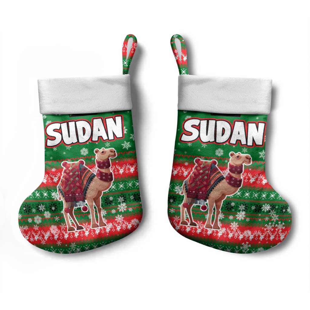 Sudan Christmas Stocking with Green Red Xmas Camel Snowflake and Coat of Arms - Wonder Print Shop
