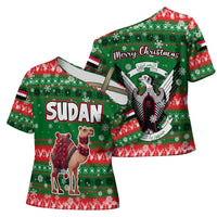 Sudan Christmas Cross Shoulder Shirt with Green Red Xmas Camel Snowflake and Coat of Arms - Wonder Print Shop