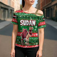 Sudan Christmas Cross Shoulder Shirt with Green Red Xmas Camel Snowflake and Coat of Arms - Wonder Print Shop