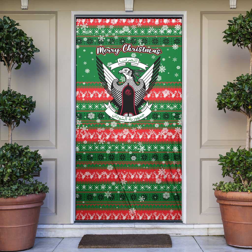 Sudan Christmas Door Cover with Green Red Xmas Camel Snowflake and Coat of Arms - Wonder Print Shop