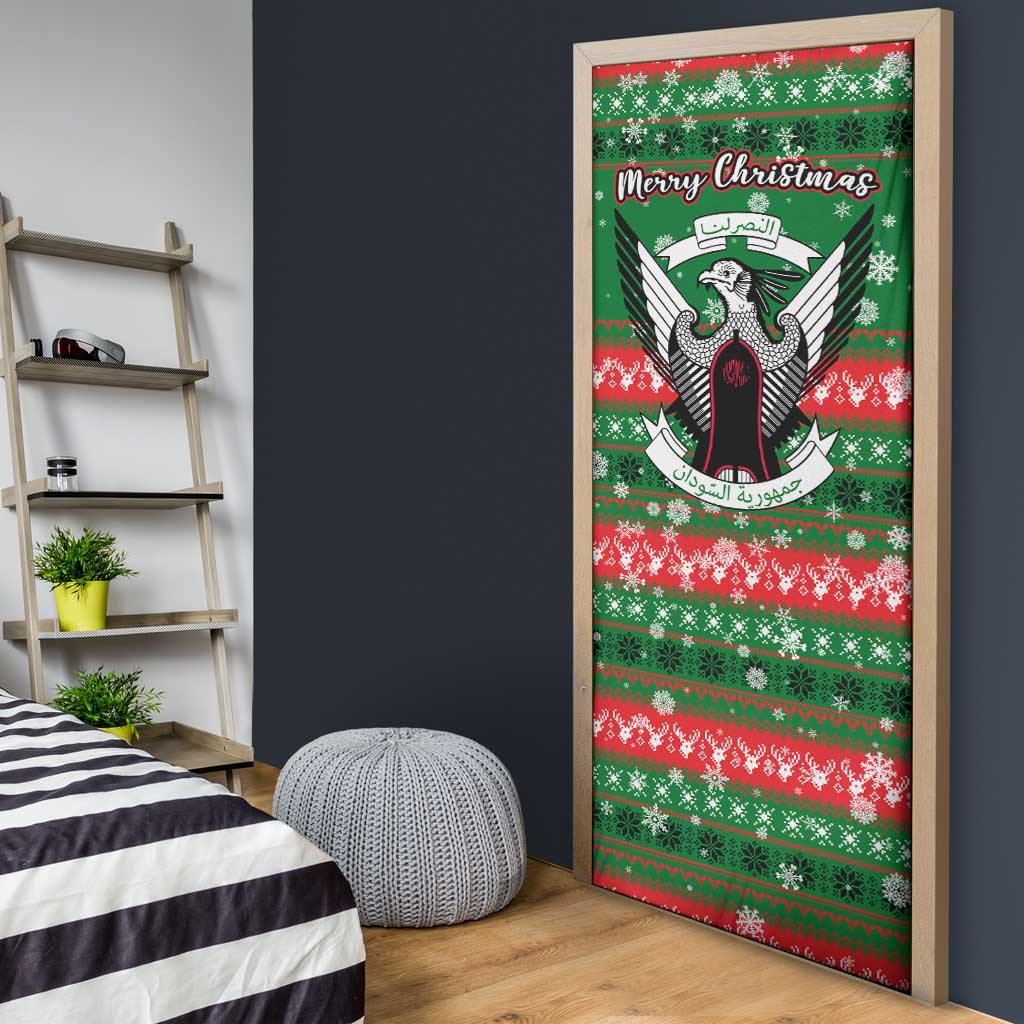 Sudan Christmas Door Cover with Green Red Xmas Camel Snowflake and Coat of Arms - Wonder Print Shop