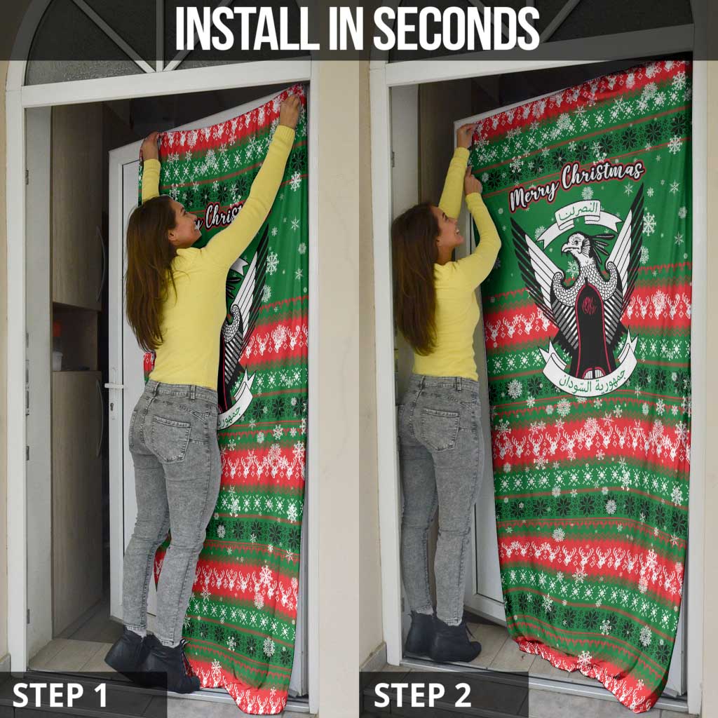 Sudan Christmas Door Cover with Green Red Xmas Camel Snowflake and Coat of Arms - Wonder Print Shop