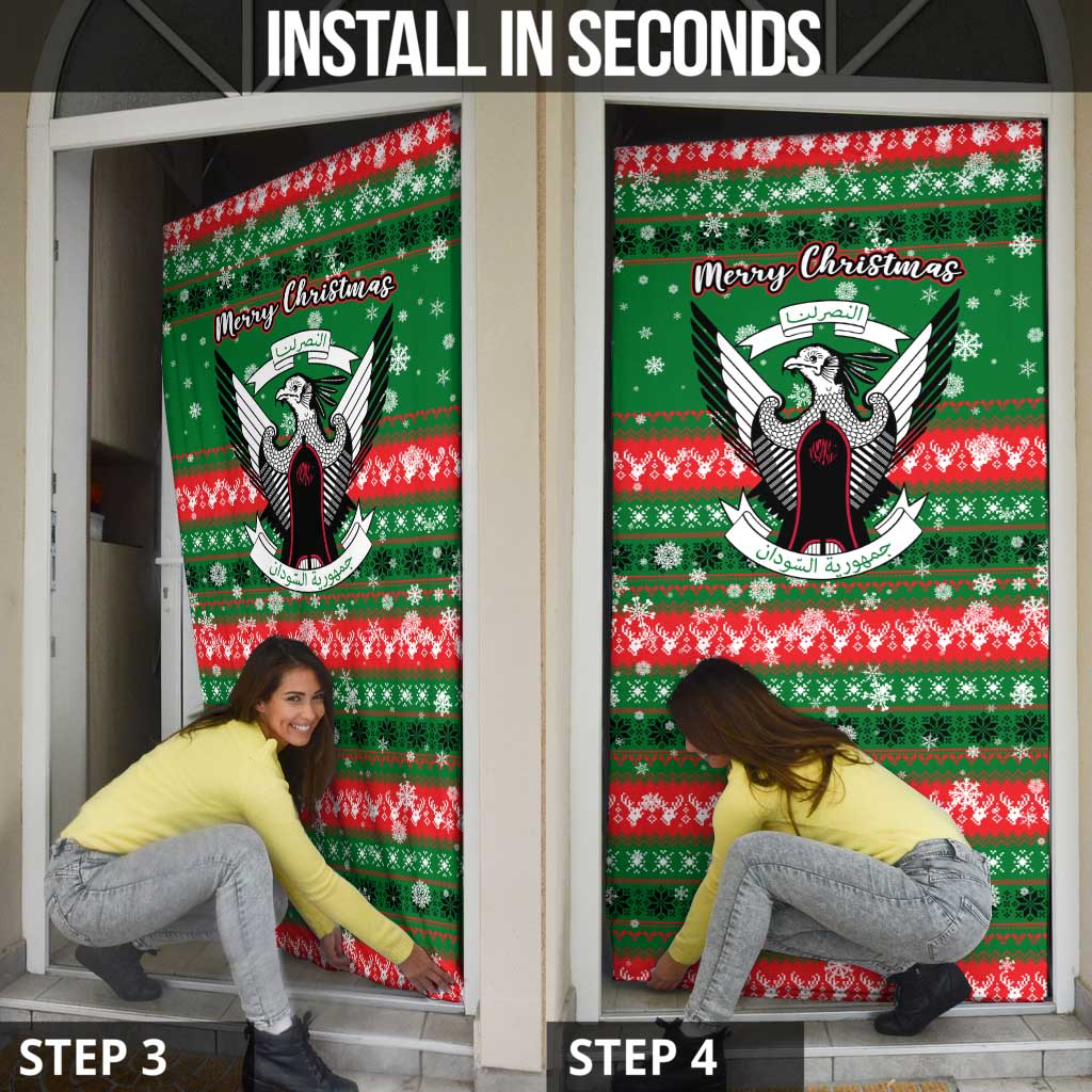 Sudan Christmas Door Cover with Green Red Xmas Camel Snowflake and Coat of Arms - Wonder Print Shop