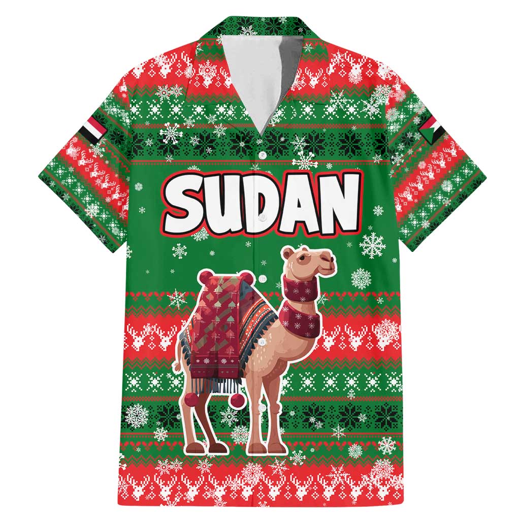 Sudan Christmas Family Matching Mermaid Dress and Hawaiian Shirt with Green Red Xmas Camel Snowflake and Coat of Arms - Wonder Print Shop