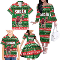 Sudan Christmas Family Matching Off The Shoulder Long Sleeve Dress and Hawaiian Shirt with Green Red Xmas Camel Snowflake and Coat of Arms - Wonder Print Shop