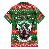 Sudan Christmas Family Matching Off The Shoulder Long Sleeve Dress and Hawaiian Shirt with Green Red Xmas Camel Snowflake and Coat of Arms - Wonder Print Shop