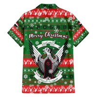 Sudan Christmas Family Matching Off Shoulder Maxi Dress and Hawaiian Shirt with Green Red Xmas Camel Snowflake and Coat of Arms - Wonder Print Shop
