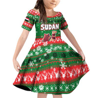 Sudan Christmas Family Matching Off Shoulder Short Dress and Hawaiian Shirt with Green Red Xmas Camel Snowflake and Coat of Arms - Wonder Print Shop