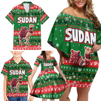 Sudan Christmas Family Matching Off Shoulder Short Dress and Hawaiian Shirt with Green Red Xmas Camel Snowflake and Coat of Arms - Wonder Print Shop