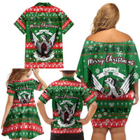 Sudan Christmas Family Matching Off Shoulder Short Dress and Hawaiian Shirt with Green Red Xmas Camel Snowflake and Coat of Arms - Wonder Print Shop
